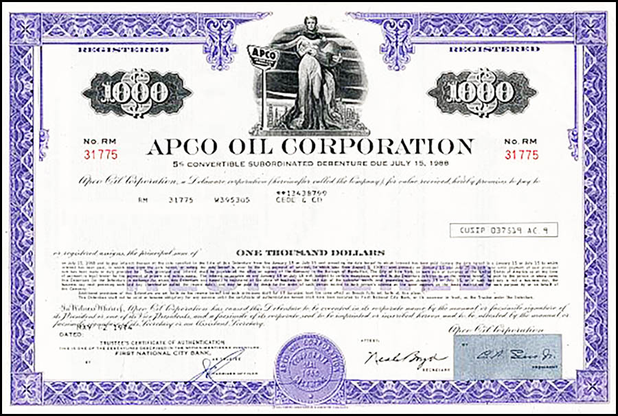APCO Oil Corporation Stock Certificate